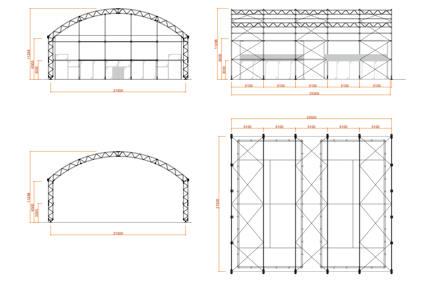 Technische Zeichnung Überdachung – Geometrie und Abmessungen